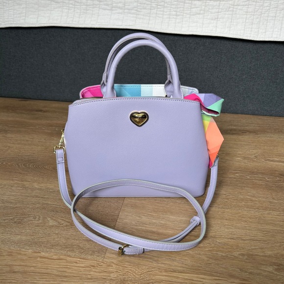 Betsey Johnson Handbags - Betsey Johnson Lavender Heart Satchel Crossbody Bag with Scarf Accent